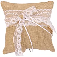 Outflower Yute Encaje Blanco Boda Ceremonia Anillo Almohada Cojín 20 x 20 cm